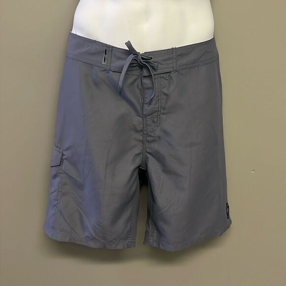 Ron Jon Surf Shop Gray Hoop & Loop/ Tie Closure Swim Trunks w/ Cargo Pocket- 34 - Picture 1 of 14